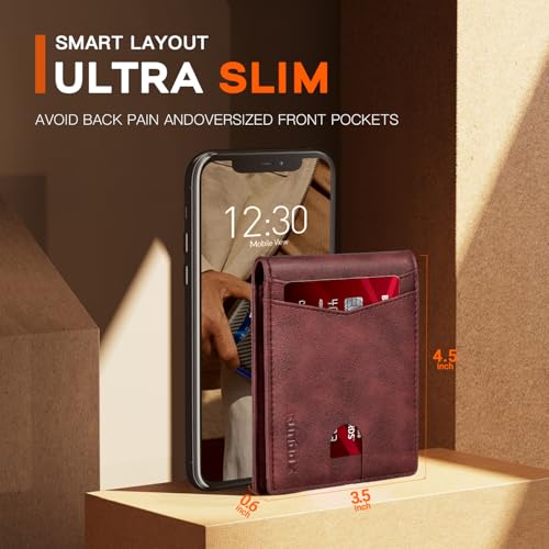 Image of RUNBOX Wallet for Men Slim Leather Bifold RFID Blocking Minimalist Front Pocket Design with Gift Box | Minimalist Front Pocket Design, Holds 8 Cards, RFID Protection, Gifts for Men on Birthdays, Father's Day, and Christmas