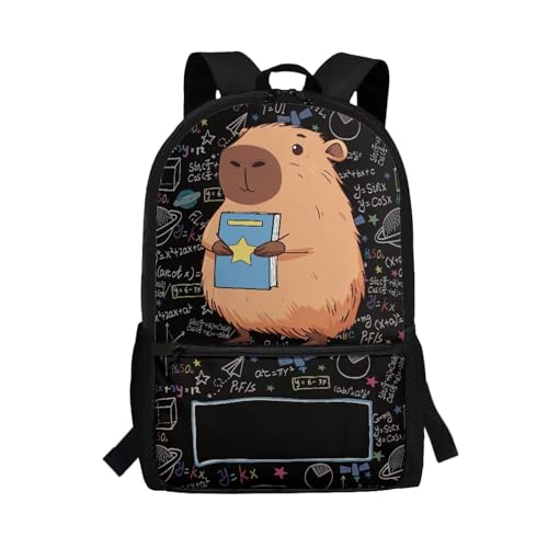 Rnyleeg Personalized Capybara Backpack for Boys Add Your Name Boys Backpack Ages 6-8 8-10 10-12 Primary School Bag for Teenagers Travel Rucksack