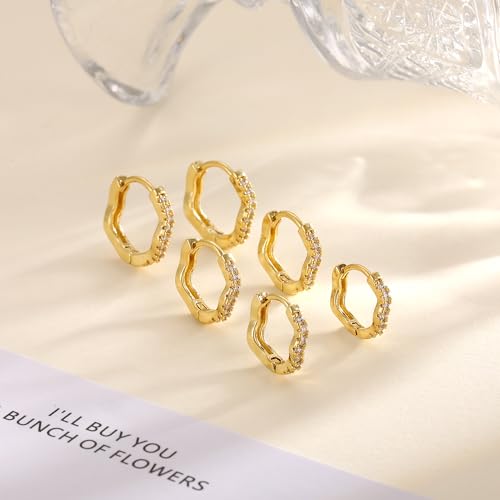 Kyerlyn 3 Pairs Gold Hoop Earrings Set: Dainty Stud Earrings Trendy Small 14K Gold Plated Hypoallergenic Dangle Cartilage Huggie Hoop Earrings for Women Gold Jewelry for Women Gifts4