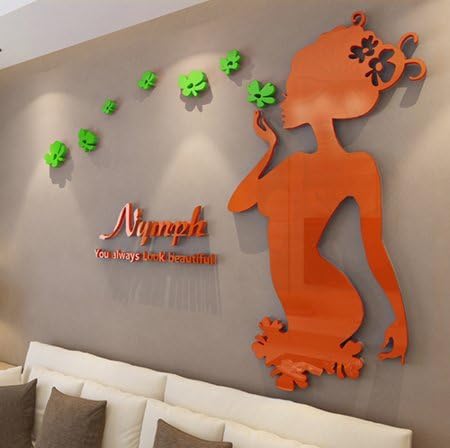 Loterong Creative 3D Three-Dimensional Acrylic Wall Stickers, Beauty Salons, Decorations, Health Clubs, Living Room, Clothing Shop, Wall Decoration,026 Girls - Right - Orange Reds Green Flowers,Small
