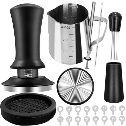 Catálogo de Prensadores de café los más recomendados. 48 Tamper de mano espresso de 53 mm, 22 piezas de café, accesorios de espresso con tamper de 53 mm, herramienta WDT, jarra de espuma, bolígrafo de arte latte, agitador de café,...