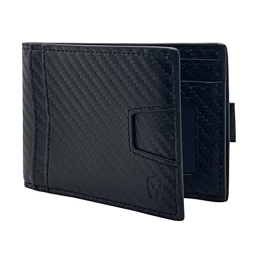 Bryker Hyde Slim Vertical Bifold RFID Blocking Full Grain leather Wallet for Men, Front Pocket, Bill/Receipt pocket and Pull Tab Card Slot (Carbon Fiber Black w/Pull Out Card Pocket)