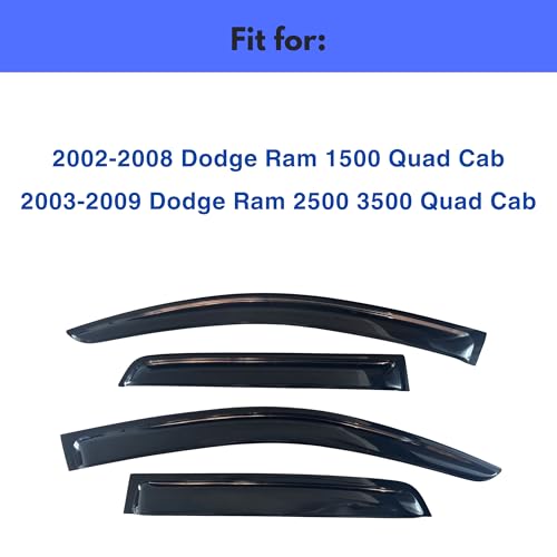 Image of IG Window Visors Fit for 2002-2008 Dodge Ram 1500 Quad Cab, Out-Channel Rain Guards Vent Wind Deflectors 4PC, Truck Accessories for 2003-2009 Dodge Ram 2500 3500 (Extended Cab Only)