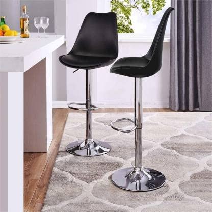 Toyshop Stylish Bar Stool, Kitchen Bar Stool, Cafeteria Bar Stool, Counter Bar Stool, Swivel Bar Stool, Farmhouse bar Stool, Dining Bar Chairs with Back and Footrest & Adjustable (Set of 2) (Black)