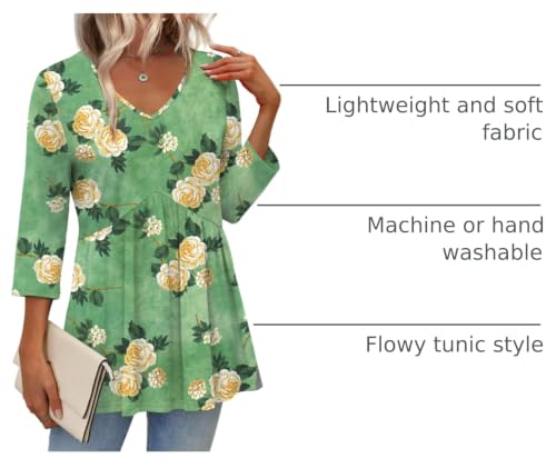 Image of OFEEFAN 3 /4 Length Sleeve Womens Tops 2026 Blouses for Women Dressy Casual Fashion Clothing V Neck Babydoll Tops Fall Outfits