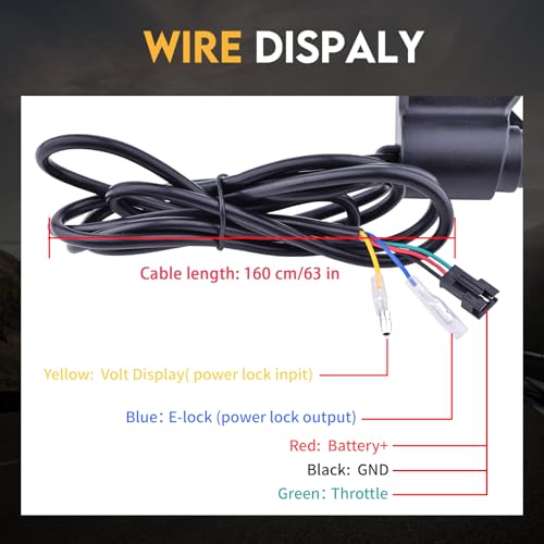 Image of Universal 12V-96V Anti-Theft Ebike Key Ignition LED Display Thumb Throttle | Fits 7 /8 inch (22mm) Handlebar, Digital Battery Voltage Display, Simple 5-Pin Wiring, Speed Accelerator for E-Scooter Replacement