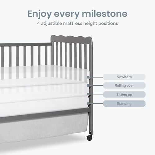Image of Dream On Me Full Size Carson 3-in-1 Convertible Baby Crib, Locking Wheels | Portable & Converts to Toddler Bed & Daybed, 3 Adjustable Height, Wooden Crib, GREENGUARD Gold & BSA Verified, Steel Grey