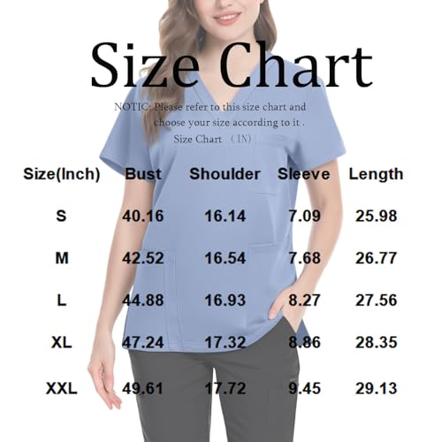 Image of FONMA Scrub Tops Women Plus Size Stretchy V-Neck Scrub Shirts with 4 Pockets Breathable Short Sleeve Nurse Uniforms