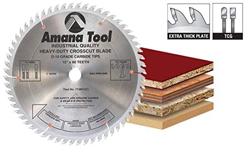 Amana Tool - 712601 Carbide Tipped Cut-Off & Crosscut 12" Dia x 60T Tcg, 15 Deg, 1 I