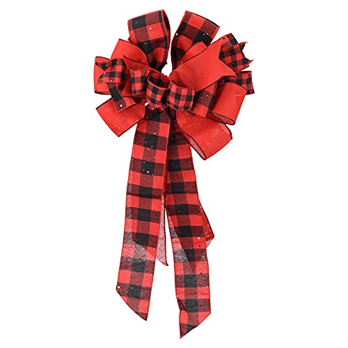 Christmas Tree Ornament Christmas Tree Topper Wreath Bows Buffalo checked Swag Bow Black and White Wreath Bow, Rustic Country Wall Art Door Hanging Decoration Home Decor(#1)