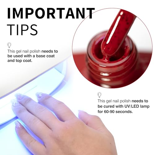 Image of CANNI 9ml Wine Red Glitter Gel Nail Polish, High Gloss UV LED Soak Off Gel