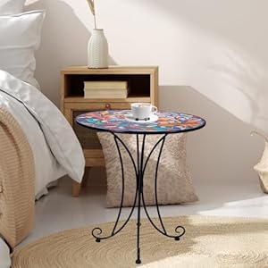 18" Outdoor Side Table, Mosaic Metal Accent Table, Indoor Small Round End Table, Plant Stands Table for Outside Yard Balcony Garden Bedside 18 Outdoor Side Table Mosaic Metal Accent Table Indoor Small Round End Table Plant Stands Table for Outside Yard Balcony Garden Bedside