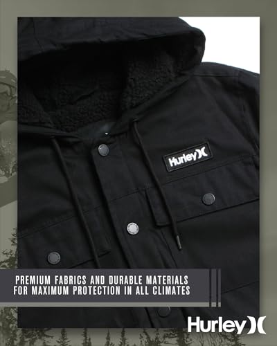 Hurley Men's Charger Jacket - Sherpa Lined Outdoor Jacket with Snap Closure Pockets - Button Down Men's Hooded Jacket (S-XL)4