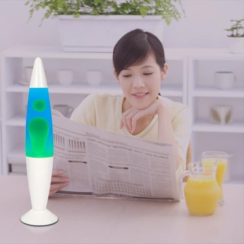 16Inch Beautiful Liquid Lamp- Blue with Green Wax, Relaxing Night Light Home Décor Motion Lamp for Living Room Office Bedroom for Adults, Teens, and Kids (White Base, Blue/Green)