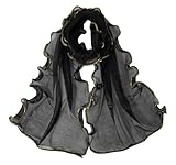 GERINLY Black Scarf Sheer, Chiffon Scarf with Gold...