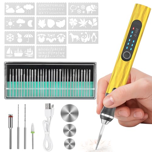 Image of Upgraded Electric Engraving Pen, 37 Bits, 3-Speed Adjustable, USB Rechargeable, Cordless Rotary Tool for 50+ Surfaces - Perfect for DIY Crafts & Personalization - Ideal Valentine's Day Gift -Gold