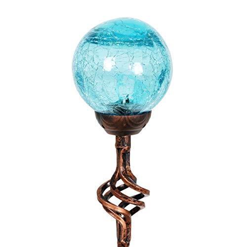 Exhart Garden Solar Lights, Decorative LED Crackle Glass Ball Garden Stake, Glass and Metal Outdoor Decoration, 4 x 31 Inch, Teal