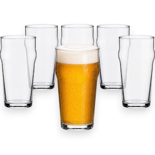 KORAT - Bicchieri Birra 300 ml In Vetro Temperato Set Da 6, Mezza Pinta Trasparente e Resistente, Lavabili In Lavastoviglie, Per Birra Bibite Acqua e Cocktail, Altezza 11,5 cm