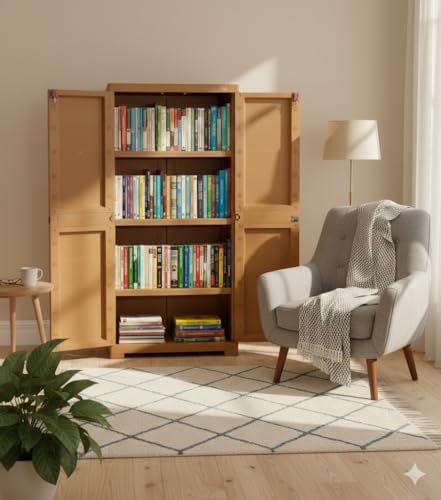 Image of Cello Novelty Big Bookshelf, Sandalwood Brown | 2 Dustproof Doors | Space Saving Cupboard | Plastic Book Shelf | Multipurpose Book Shelf for Home, Office | Book Organizer for Library
