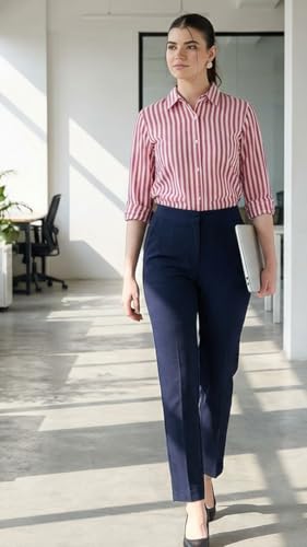 Image of Women's Cotton Striped Shirt | Casual Button Down Shirts for Women | Full Sleeve Stylish Office Wear Top | Regular Fit Color