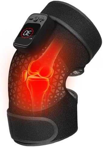Cordless Heated Knee Massager - Vibration Knee Massager for Pain Relief, 6 Adjustable Vibration & 5 Heating Level Heating Knee Warmer Massager for Joints,Gift for Women,Men