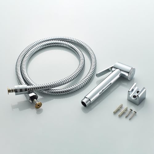 Ibergrif WC Handbrause Bidet Set mit Wandhalterung und 1,2m Schlauch, Chrom Silber – Spritzpistole für Toilette, Dusche oder Hygienereinigung, M20282