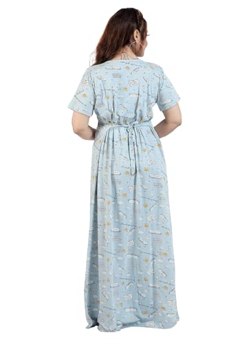 Image of Fabme Women's Full Length Printed Pre and Post Pregnancy Pure Cotton Nursing Nightdress Nighty
