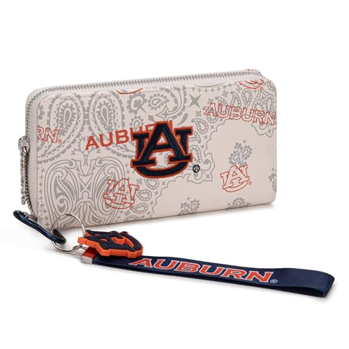 Auburn Organizer Wallet with RFID Blocking Card Slot & Keychain, Auburn Team Logo Wristlet Wallet, Zip Clutch Purse for Gift, Game Day, Travel | Beige, NC-AU011BG