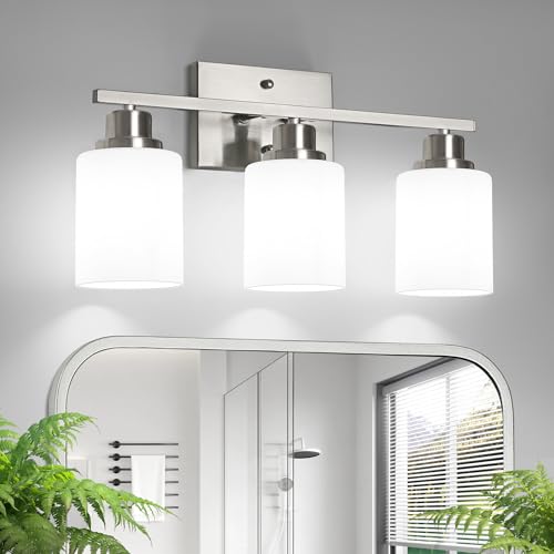 Ascher Bathroom Light Fixtures, 3-Light Vanity Light Over Mirror, Brushed