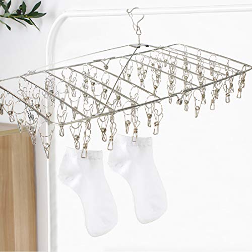 Image of DUOFIRE Stainless Steel Folding Clothes Drying Racks | Laundry Drip Hanger for Drying Clothes, Towels, Underwear, Lingerie, Socks (66-Clip)