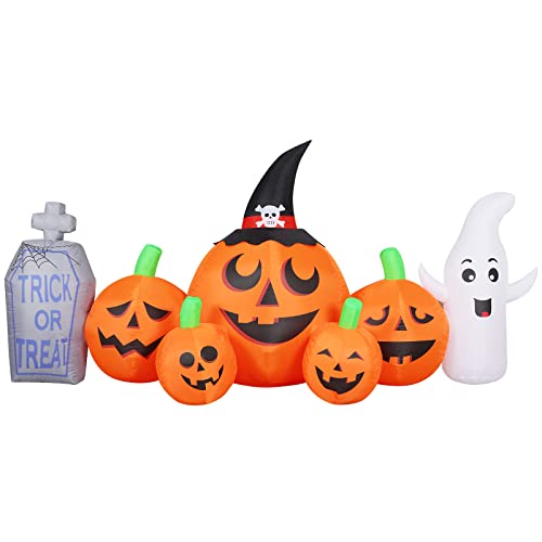 Seasonize 8.3 Ft Long Halloween Inflatables Outdoor Decorations, Inflatables Pumpkins With White Ghost And Tombstone, Blow Up Inflatables Decorations With Built-In Leds For Holiday Party Yard Lawn #TOP6