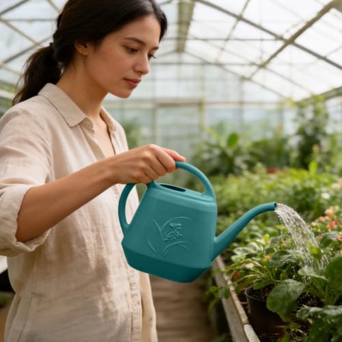Image of Plastic Plant Watering Can - Green - 1 /2 Gallon