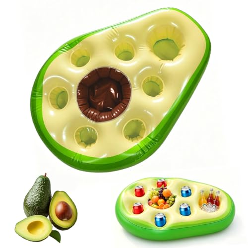 Pool Bar Aufblasbarer Getränkehalter 2 in1 Avocadoform Getränke Snackhalter 8 Löcher Große Kapazität Floating Coasters Schwimmende Tablett für Sommer Pool Partys Wasserpark Strand Mottoparty