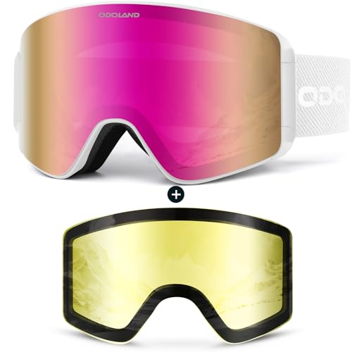 Odoland Ski Goggles Set with Detachable Lens, Frameless Interchangeable Lens, Anti-Fog UV Protection...
