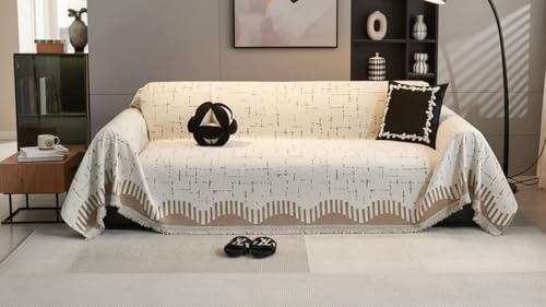 Image of The Furnishing Tree 3 Seater Reversible Chenille Sofa Cover, Double-Sided Luxury Throw, Anti-Slip Couch Cover, Soft & Comfortable Sofa Towel for All Seasons, Geometric Radial Striped
