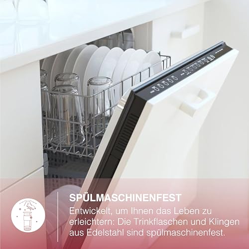 Foto von H.Koenig Mini Smoothie Maker Standmixer, Blender elektrisch, Transportabel Kompakt 570mL SMOO9 BPA-frei Leistungsstarke 300W, Smoothie Mixer 2 tragbare Flaschen, Edelstahlklingen, Silber/Schwarz