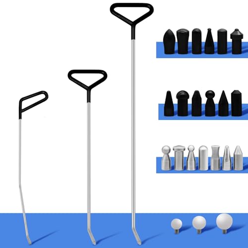KINNIPON Car Dent Removal Rod Tools,Paintless Dent Repair Kit with 3 Pcs Stainless Steel Rods and 22Pcs Tips,Dent Repair Rods for Car Dents Door Dings and Hail Damage Removal