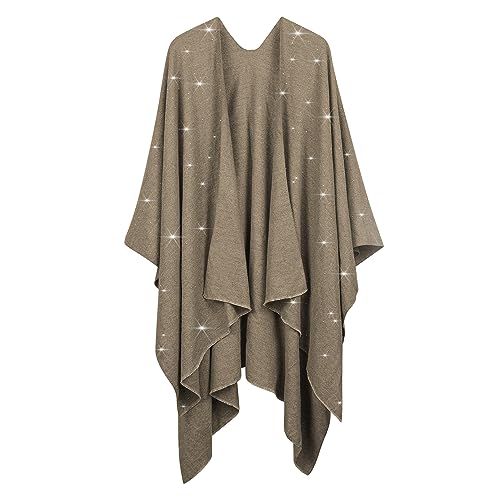 Image of Womens Rhinestones Open Front Poncho Shawl Wrap Cape Ruana Travel Blanket Cardigan