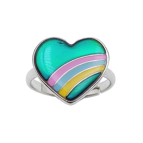 Cute Rainbow Heart Color Change Mood Ring For Girls Size Adjustable