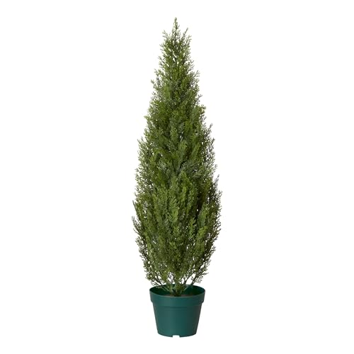 National Tree Company 36 Inch Artificial Arborvitae Topiary Tree, Realistic Fake Tree Potted Plant, Dark Green Round Growers Pot