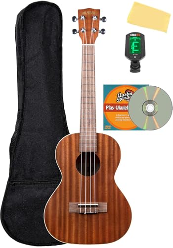Kala KA-T Mahogany Tenor Ukulele Bundle with Gig Bag, Tuner, Austin Bazaar Instructional DVD, and Polishing Cloth