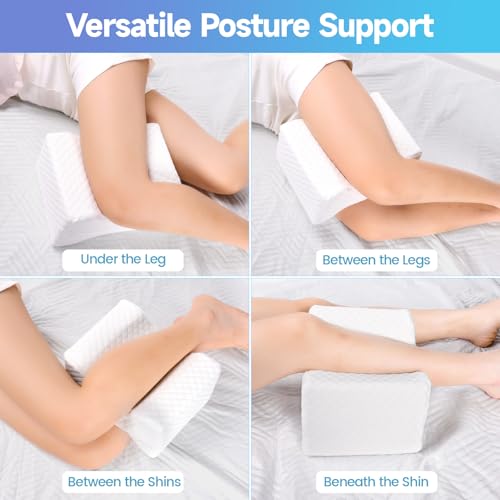 Image of CloudBliss Knee Pillow for Side Sleepers-Cooling Leg Pillow for Side Sleeping, Memory Foam Knee Pillow for Hip Pain, Lower Back Pain, Sciatica Pain, Knee Wedge Pillow with Contour Design, White