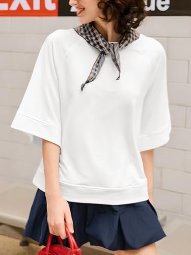 Image of Tankaneo Womens Oversized Half Sleeve T-Shirts Crew Neck Boxy Basic Tees Tops Summer Casual Loose Fit Tunic Shirts