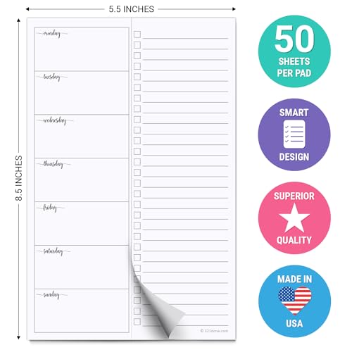 321done weekly plan with checklist notepad  50 sheets 55x85 small  made in usa - two column minimalist to-do planning memo pad simple planner schedule inserts monday start