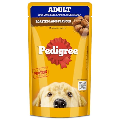 Image of Pedigree Adult Wet Dog Food, Roasted Lamb Flavour Chunks in Gravy, 130 g, Complete & Balanced Meal for Adult Dogs