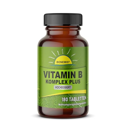 Vitamin B Komplex PLUS (hochdosiert, mit Cofaktoren), 180 vegane Tabletten, ohne Zusatzstoffe, Braunglas, Bonemis® Vitamin B Komplex PLUS (hochdosiert, mit Cofaktoren), 180 vegane Tabletten, ohne Zusatzstoffe, Braunglas, Bonemis®