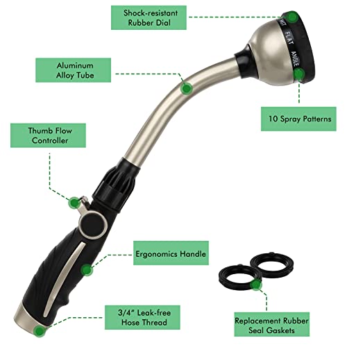 RESTMO Watering Wand Heavy Duty, Metal Garden Hose Wand with 10 Spray