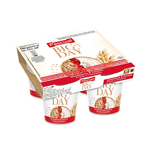 Calidad Pascual Yogur Big Day con Fresa y Cereales - Pack de 4 x 120 g - Postre Lácteo Cremoso