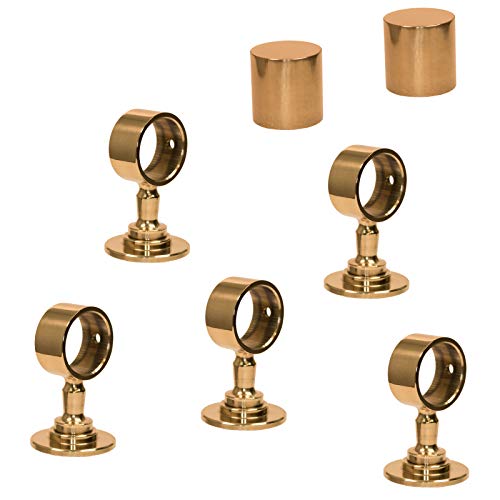 Handlaufseil-Set Ø 30 mm – 5 m Polyhanf-Seil „Nature Touch“ naturfarben mit 2 Endkappen & 5 Seilträgern, Messing glänzend | Treppe & Geländer