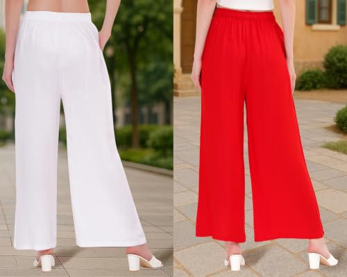 Image of Buy That Trendz Palazzo Pants for Women Rayon Elasticated Regular Fit Flared Wide Leg M to 6XL Pack of 2